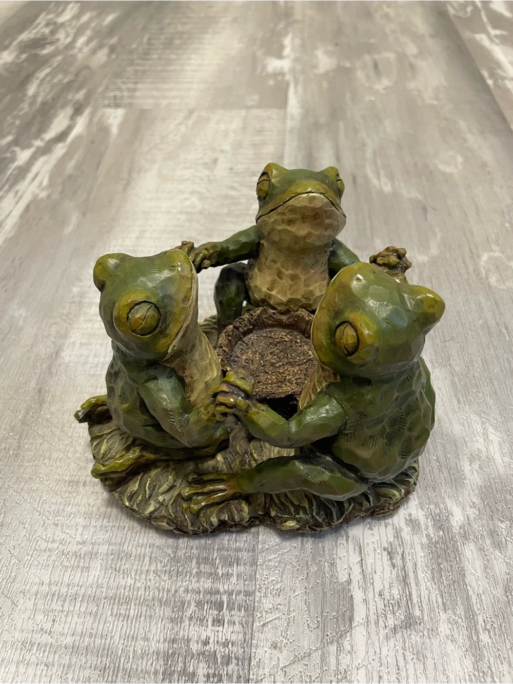 Three Frog Figurine Candle Holder